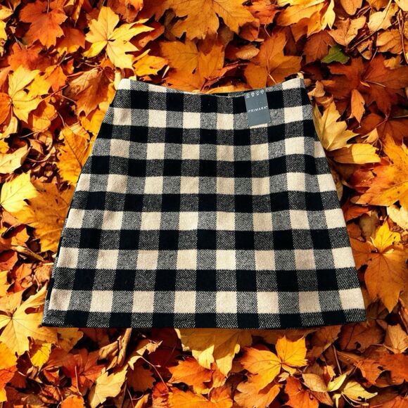 Primark Buffalo Plaid Mini Skirt Sz 4 Wool Blend Back Seam Zipper New - Picture 1 of 8